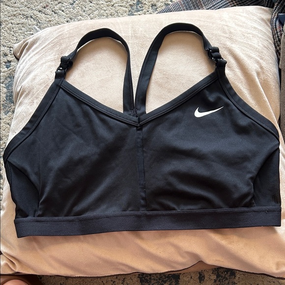Nike Women's Black Sports Bra with White Logo - Picture 1 of 5
